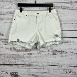 Express White Button Fly Distressed Denim Shorts